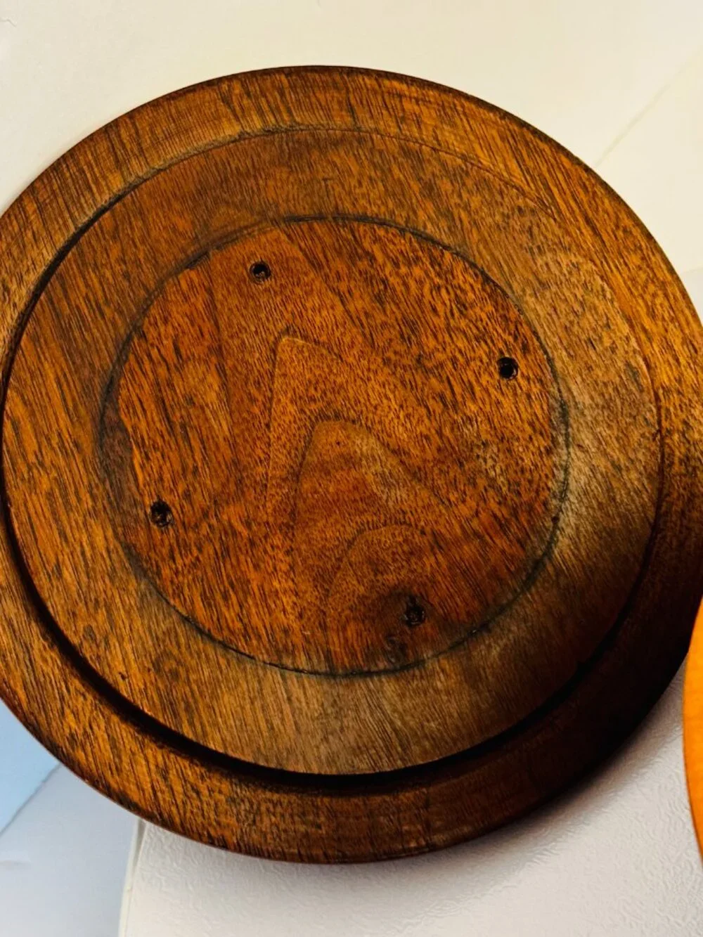 Handmade Turned Wood Round Box 7x7 Trinket Box with Lid 4 Layer Cabin READ